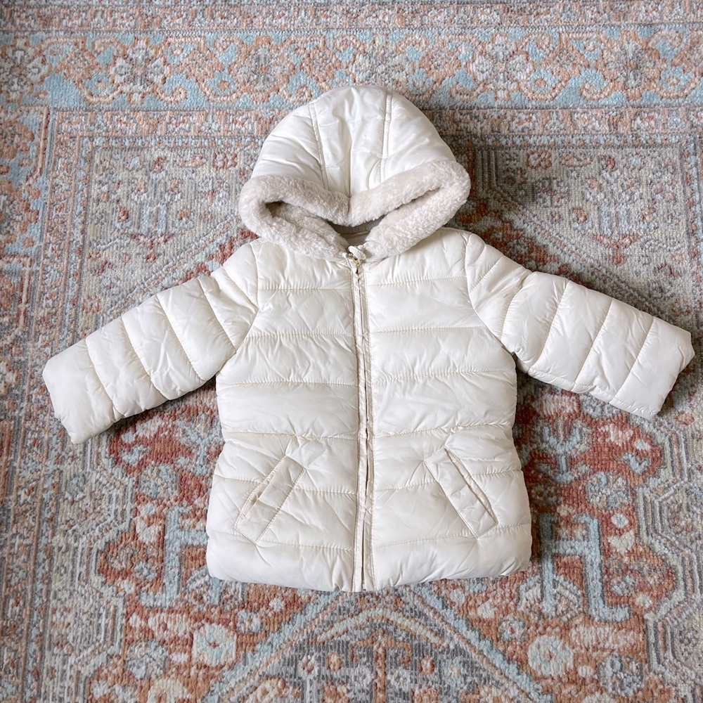 Gymboree Puffer Jacket Ivory w/ Gold Hardware 18-24m